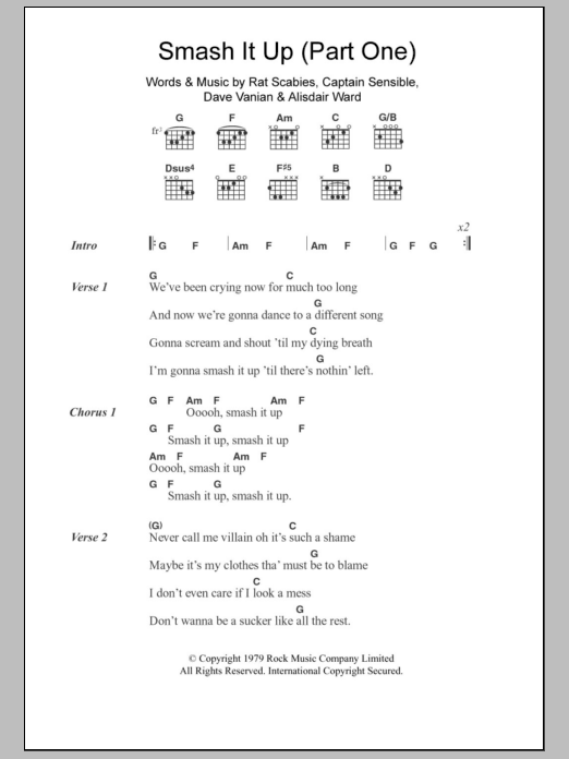 The Damned Smash It Up (Part One) Sheet Music Notes & Chords for Lyrics & Chords - Download or Print PDF