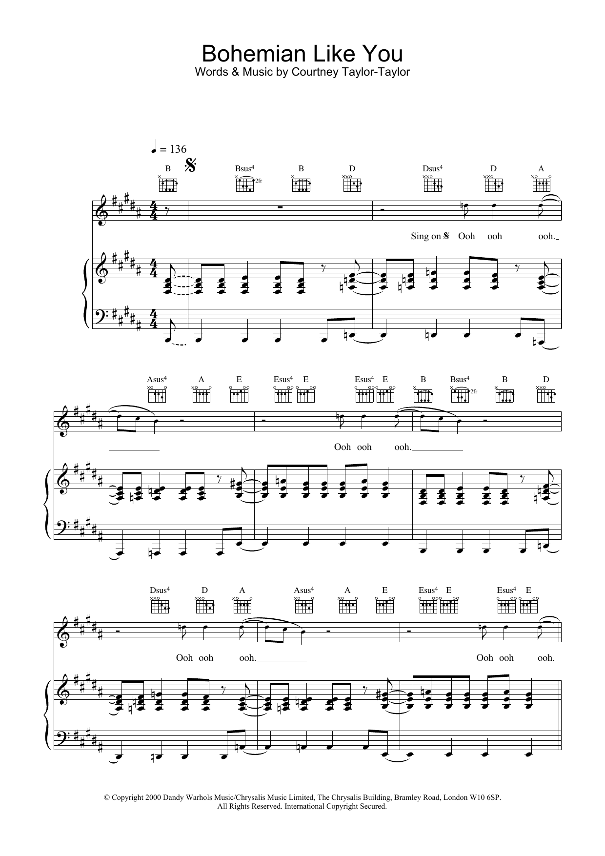 The Dandy Warhols Bohemian Like You sheet music notes and chords. Download Printable PDF.