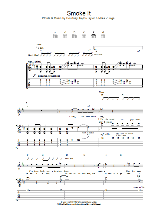 The Dandy Warhols Smoke It Sheet Music Notes & Chords for Guitar Tab - Download or Print PDF