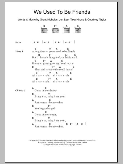 The Dandy Warhols We Used To Be Friends Sheet Music Notes & Chords for Lyrics & Chords - Download or Print PDF