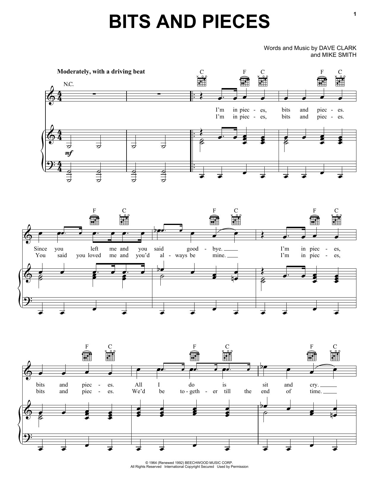 The Dave Clark Five Bits And Pieces Sheet Music Notes & Chords for Piano, Vocal & Guitar Chords (Right-Hand Melody) - Download or Print PDF