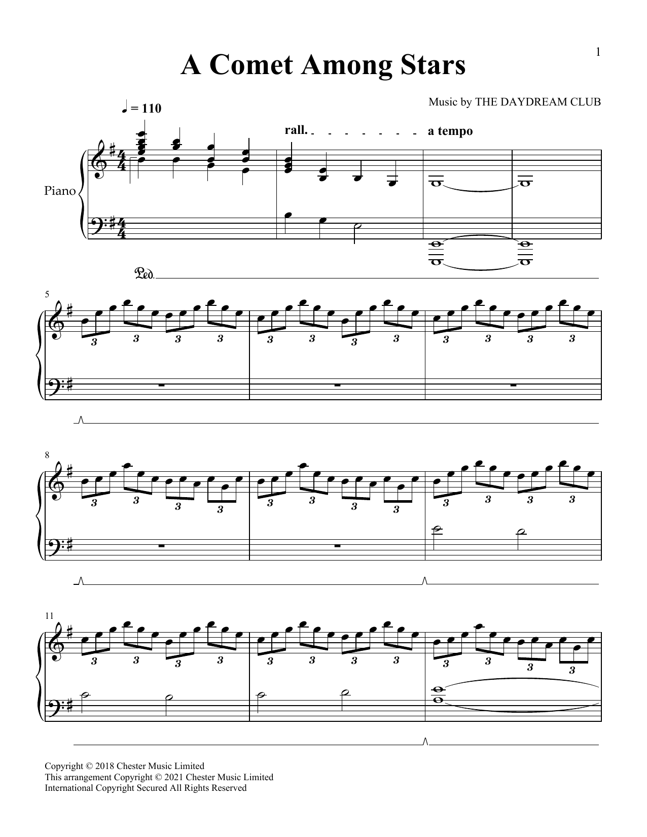 The Daydream Club A Comet Among Stars Sheet Music Notes & Chords for Piano Solo - Download or Print PDF