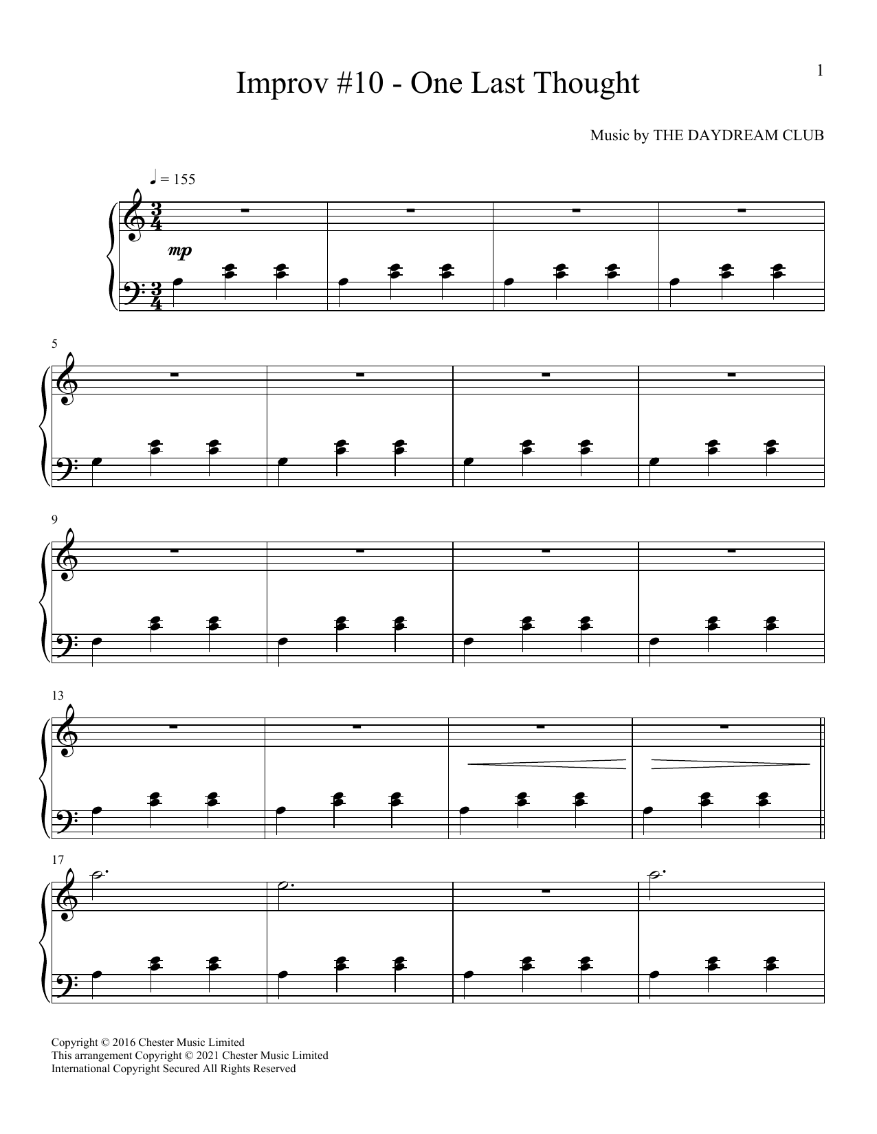 The Daydream Club Improv #10 - One Last Thought Sheet Music Notes & Chords for Piano Solo - Download or Print PDF