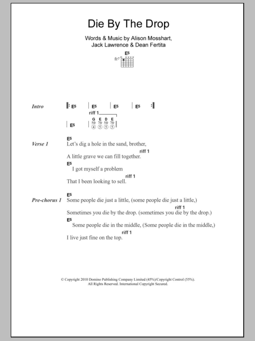 The Dead Weather Die By The Drop Sheet Music Notes & Chords for Lyrics & Chords - Download or Print PDF