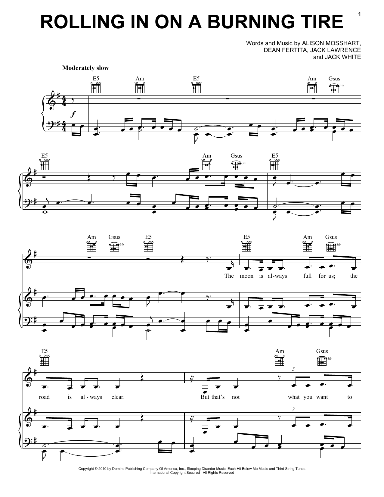 The Dead Weather Rolling In On A Burning Tire Sheet Music Notes & Chords for Piano, Vocal & Guitar (Right-Hand Melody) - Download or Print PDF