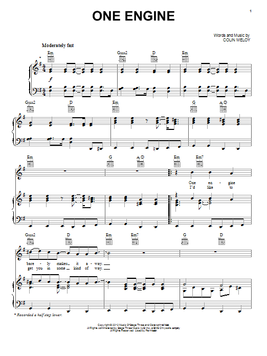 The Decemberists One Engine Sheet Music Notes & Chords for Piano, Vocal & Guitar (Right-Hand Melody) - Download or Print PDF