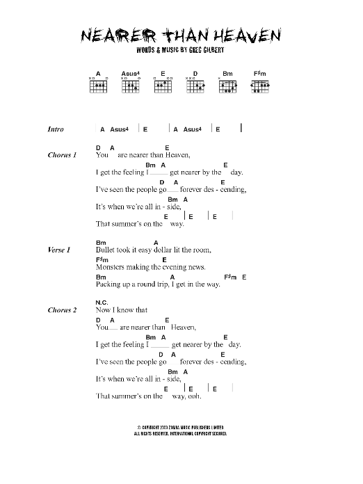 The Delays Nearer Than Heaven Sheet Music Notes & Chords for Lyrics & Chords - Download or Print PDF