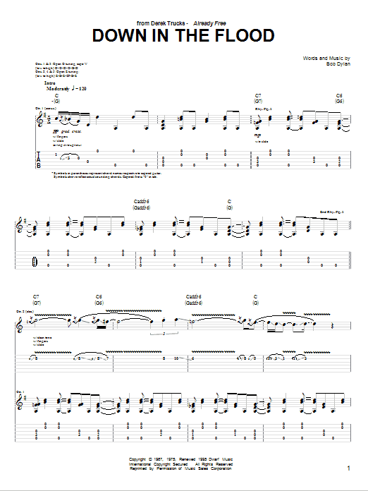 The Derek Trucks Band Down In The Flood Sheet Music Notes & Chords for Guitar Tab - Download or Print PDF The Derek Trucks Band Down In The Flood Sheet Music Notes & Chords for Guitar Tab - Download or Print PDF