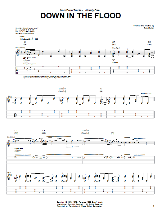 The Derek Trucks Band Down In The Flood Sheet Music Notes & Chords for Guitar Tab - Download or Print PDF