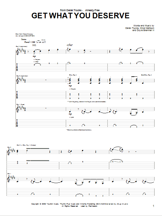 The Derek Trucks Band Get What You Deserve Sheet Music Notes & Chords for Guitar Tab - Download or Print PDF