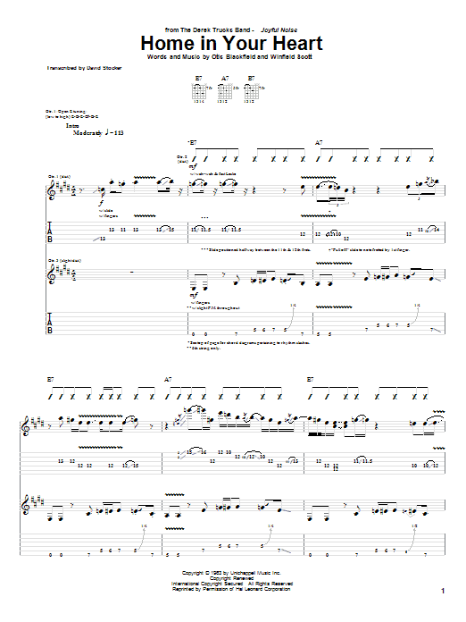 The Derek Trucks Band Home In Your Heart Sheet Music Notes & Chords for Guitar Tab - Download or Print PDF