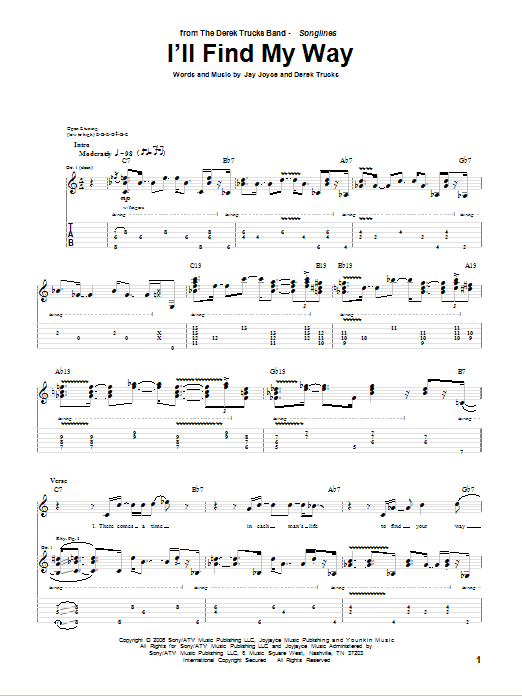 The Derek Trucks Band I'll Find My Way Sheet Music Notes & Chords for Guitar Tab - Download or Print PDF