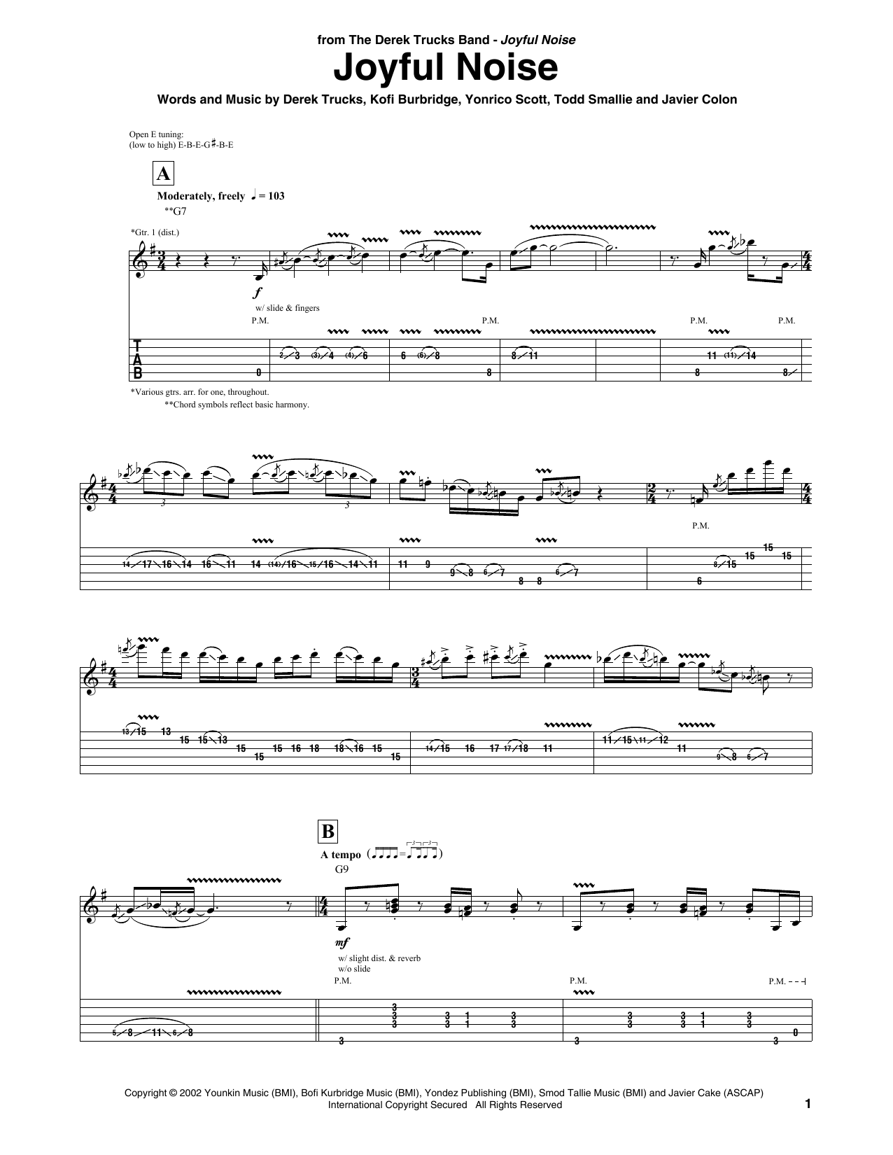 The Derek Trucks Band Joyful Noise Sheet Music Notes & Chords for Guitar Tab - Download or Print PDF