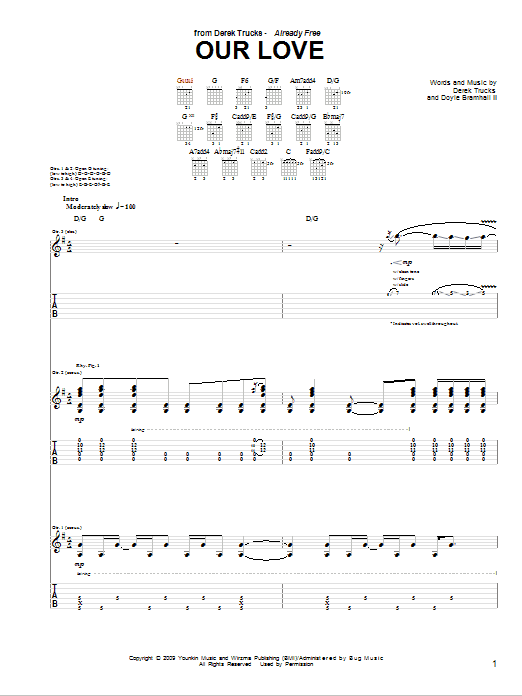 The Derek Trucks Band Our Love Sheet Music Notes & Chords for Guitar Tab - Download or Print PDF