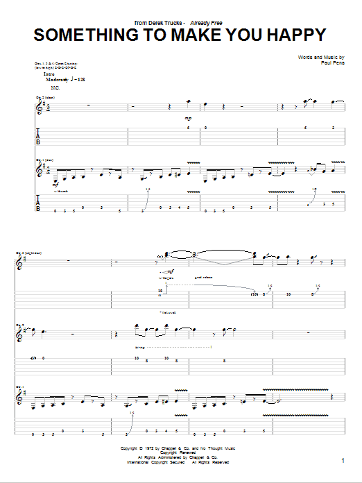 The Derek Trucks Band Something To Make You Happy Sheet Music Notes & Chords for Guitar Tab - Download or Print PDF