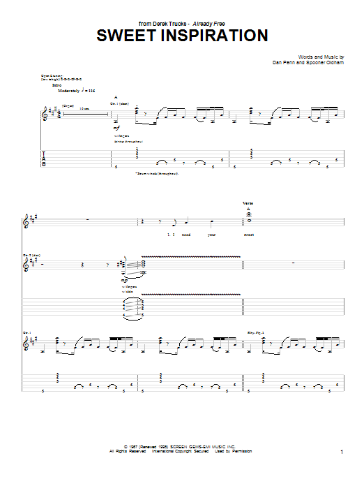 The Derek Trucks Band Sweet Inspiration Sheet Music Notes & Chords for Guitar Tab - Download or Print PDF