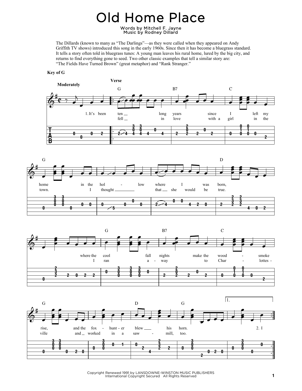 The Dillards Old Home Place (arr. Fred Sokolow) Sheet Music Notes & Chords for Solo Guitar Tab - Download or Print PDF