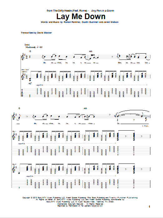 The Dirty Heads featuring Rome Lay Me Down Sheet Music Notes & Chords for Guitar Tab - Download or Print PDF