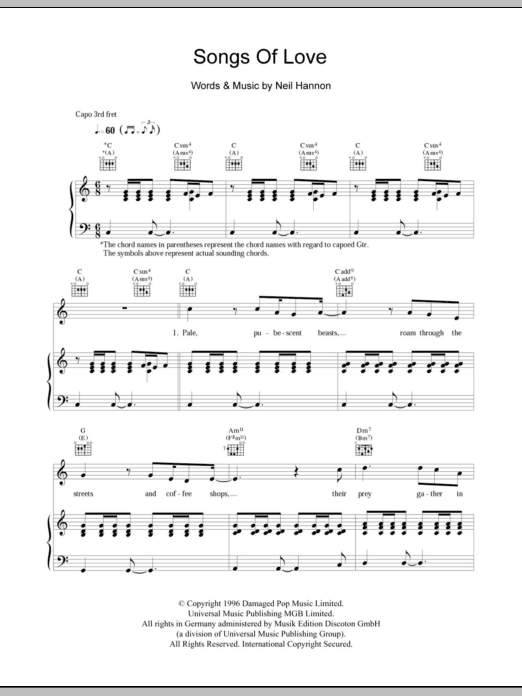 The Divine Comedy Songs Of Love Sheet Music Notes & Chords for Lyrics & Chords - Download or Print PDF