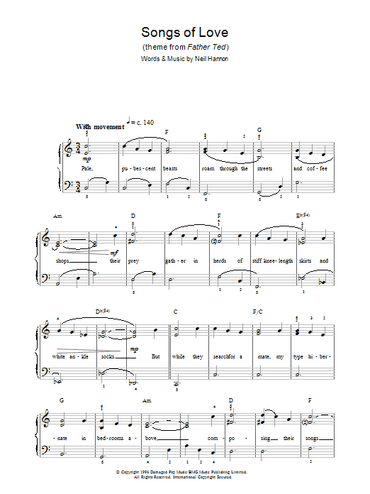 The Divine Comedy Songs Of Love (theme from Father Ted) Sheet Music Notes & Chords for Beginner Piano - Download or Print PDF