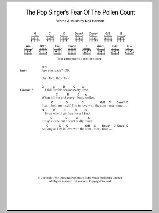 The Divine Comedy The Pop Singer's Fear Of The Pollen Count Sheet Music Notes & Chords for Lyrics & Chords - Download or Print PDF