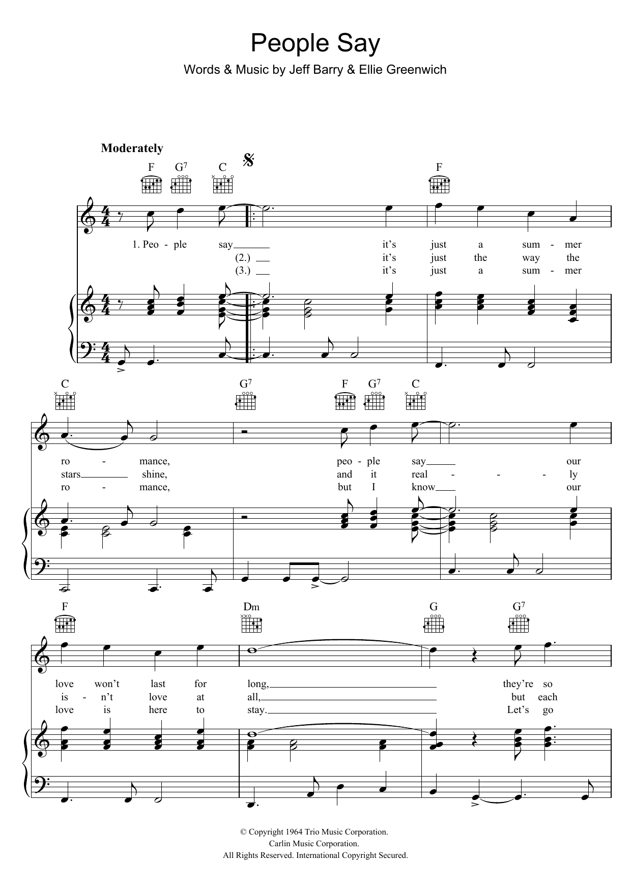 The Dixie Cups People Say Sheet Music Notes & Chords for Piano, Vocal & Guitar (Right-Hand Melody) - Download or Print PDF