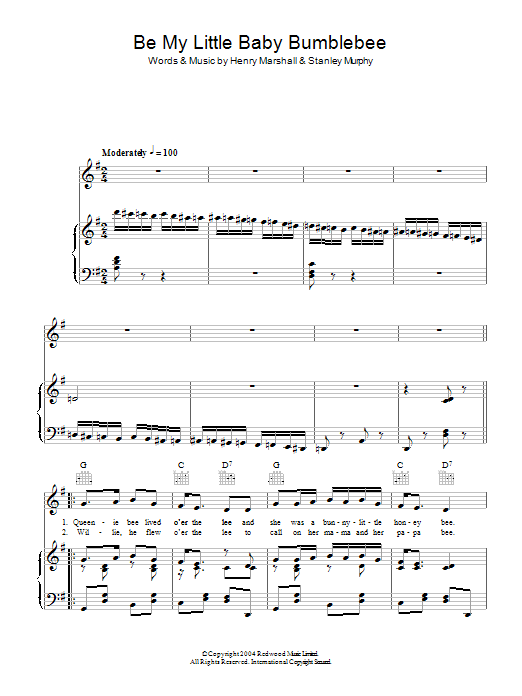 The Dolly Sisters Be My Little Baby Bumble Bee Sheet Music Notes & Chords for Piano, Vocal & Guitar (Right-Hand Melody) - Download or Print PDF