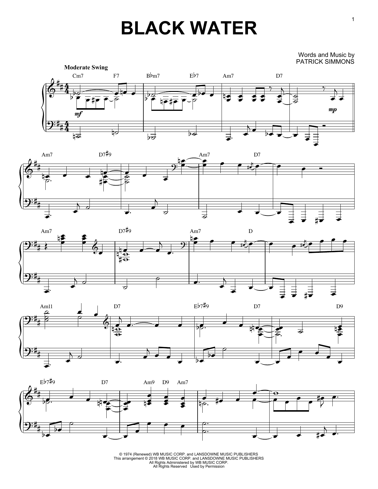 The Doobie Brothers Black Water [Jazz version] Sheet Music Notes & Chords for Piano - Download or Print PDF