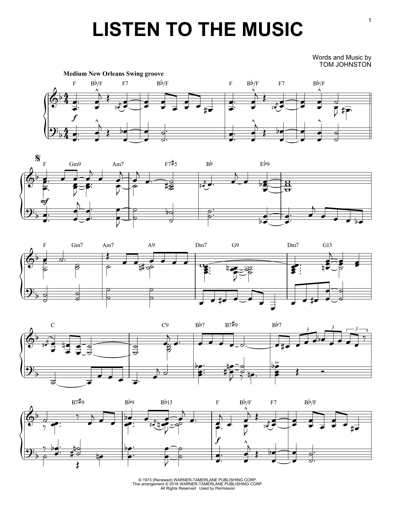 The Doobie Brothers Listen To The Music [Jazz version] Sheet Music Notes & Chords for Piano - Download or Print PDF