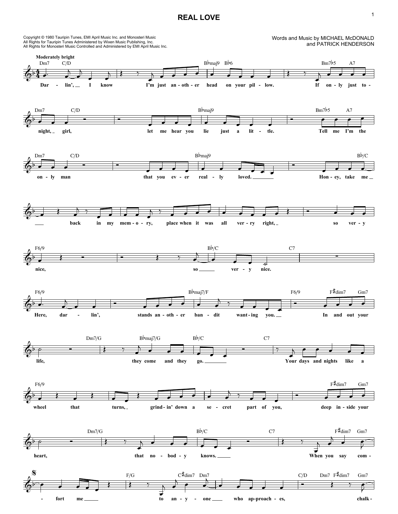 The Doobie Brothers Real Love Sheet Music Notes & Chords for Real Book – Melody & Chords - Download or Print PDF