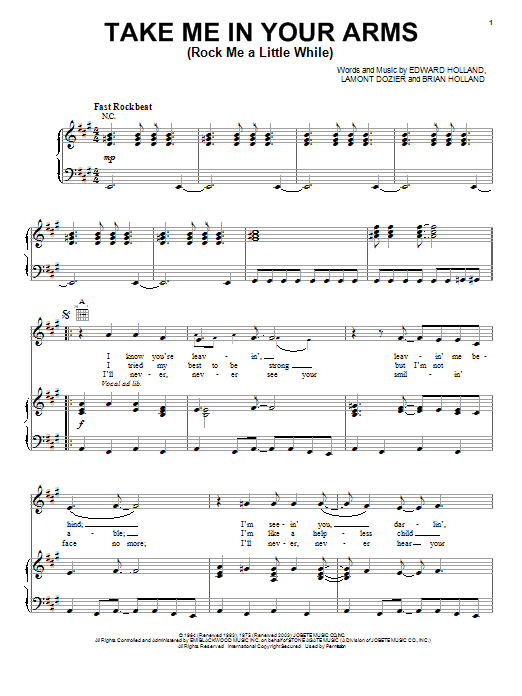 The Doobie Brothers Take Me In Your Arms (Rock Me A Little While) Sheet Music Notes & Chords for Piano, Vocal & Guitar (Right-Hand Melody) - Download or Print PDF