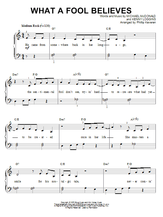 The Doobie Brothers What A Fool Believes Sheet Music Notes & Chords for Piano - Download or Print PDF