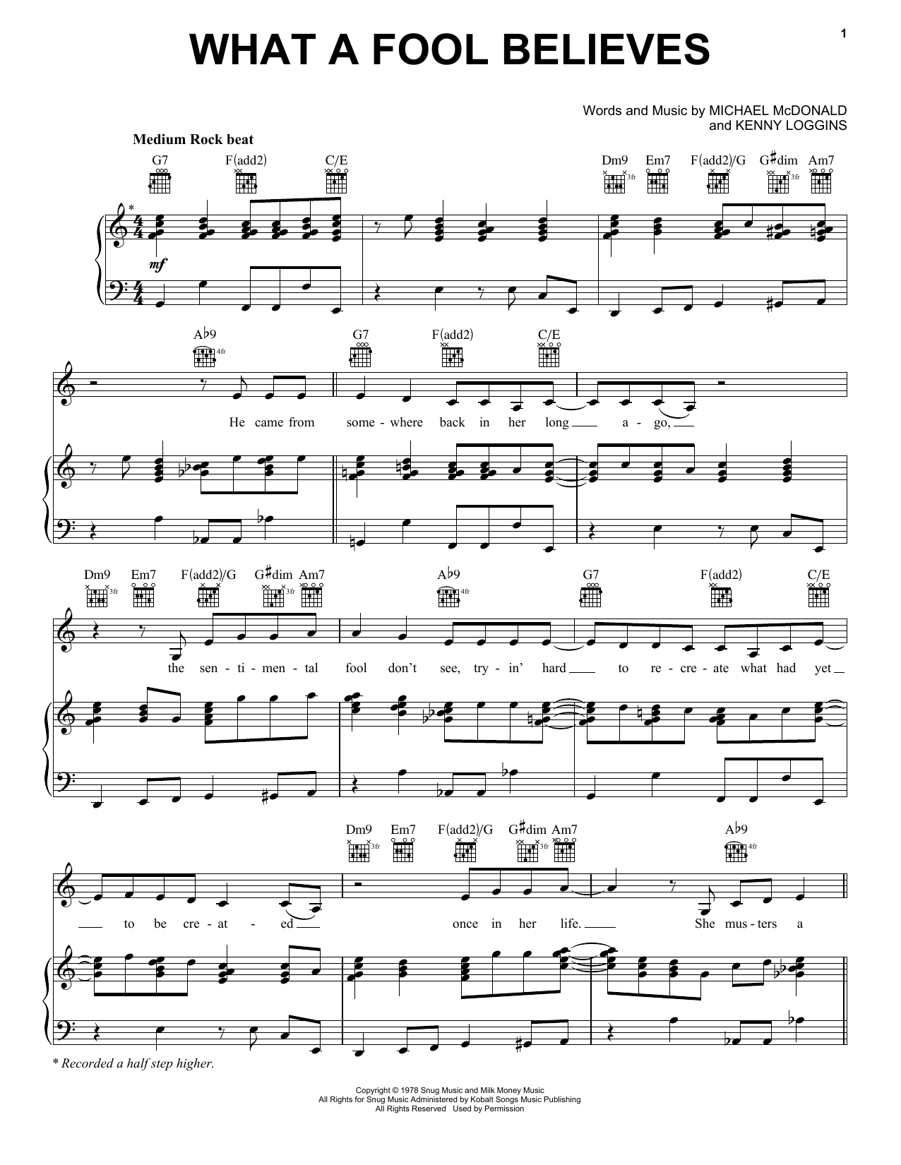 The Doobie Brothers What A Fool Believes Sheet Music Notes & Chords for Piano, Vocal & Guitar - Download or Print PDF