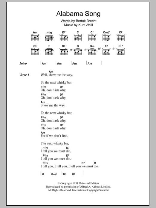 The Doors Alabama Song Sheet Music Notes & Chords for Guitar Chords/Lyrics - Download or Print PDF