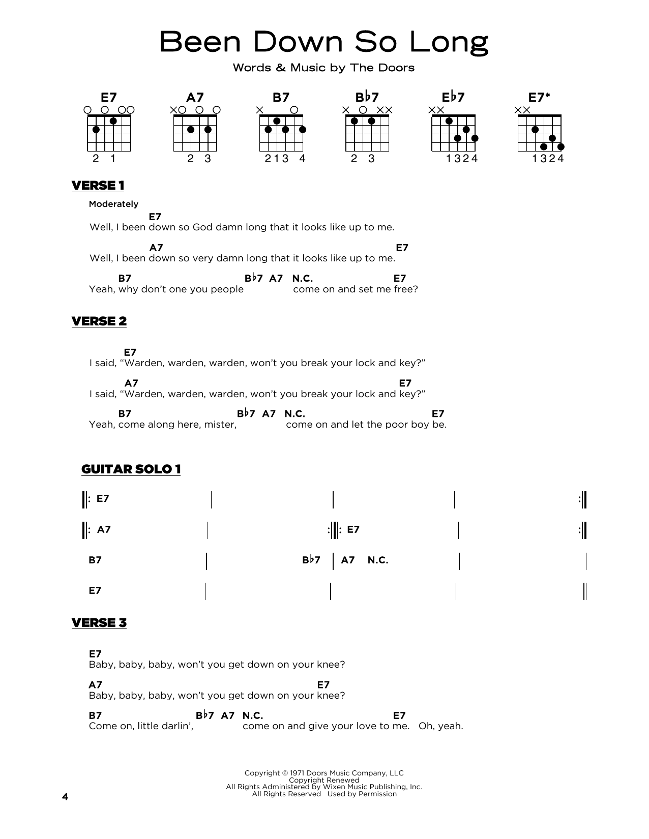 The Doors Been Down So Long Sheet Music Notes & Chords for Really Easy Guitar - Download or Print PDF