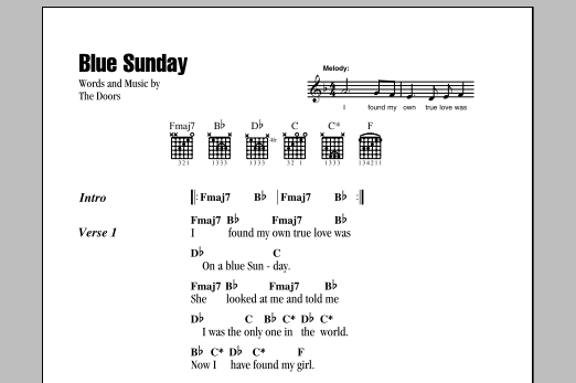 The Doors Blue Sunday Sheet Music Notes & Chords for Guitar Chords/Lyrics - Download or Print PDF