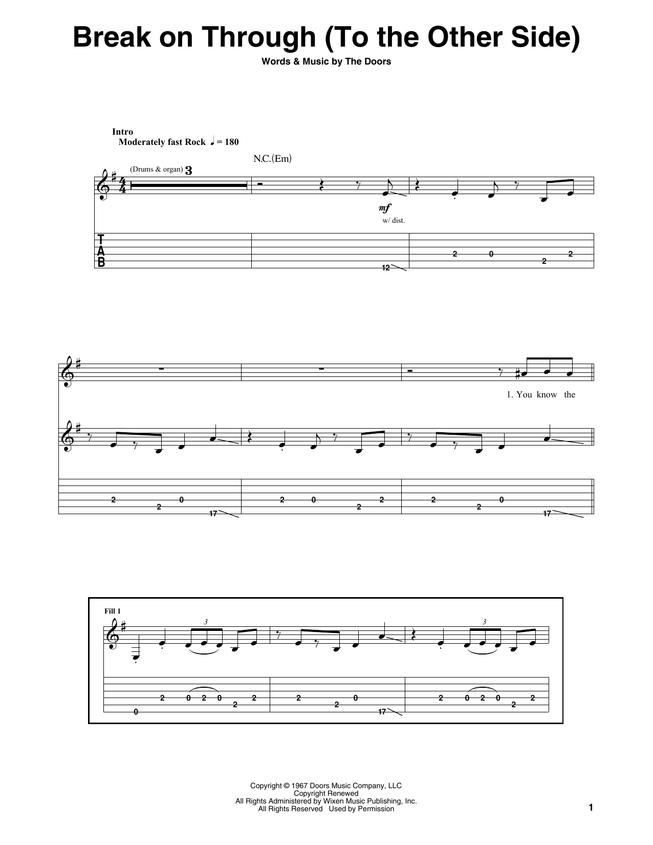 The Doors Break On Through To The Other Side Sheet Music Notes & Chords for Guitar Tab (Single Guitar) - Download or Print PDF