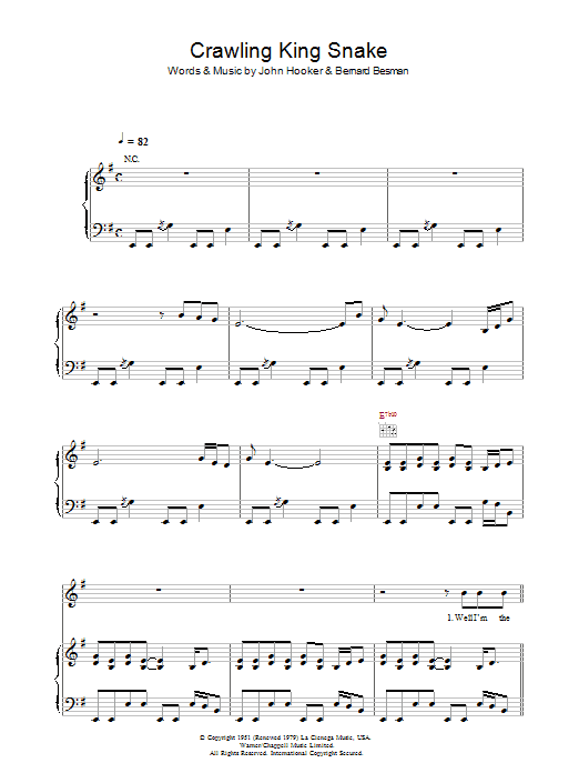 The Doors Crawling King Snake Sheet Music Notes & Chords for Piano, Vocal & Guitar - Download or Print PDF