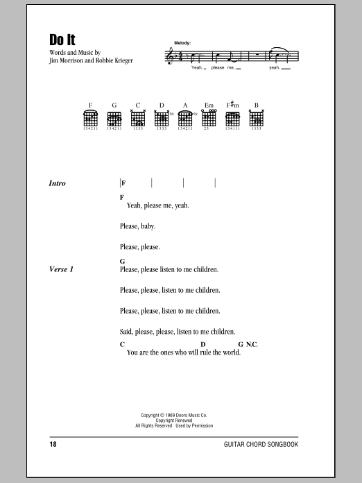 The Doors Do It Sheet Music Notes & Chords for Guitar Chords/Lyrics - Download or Print PDF