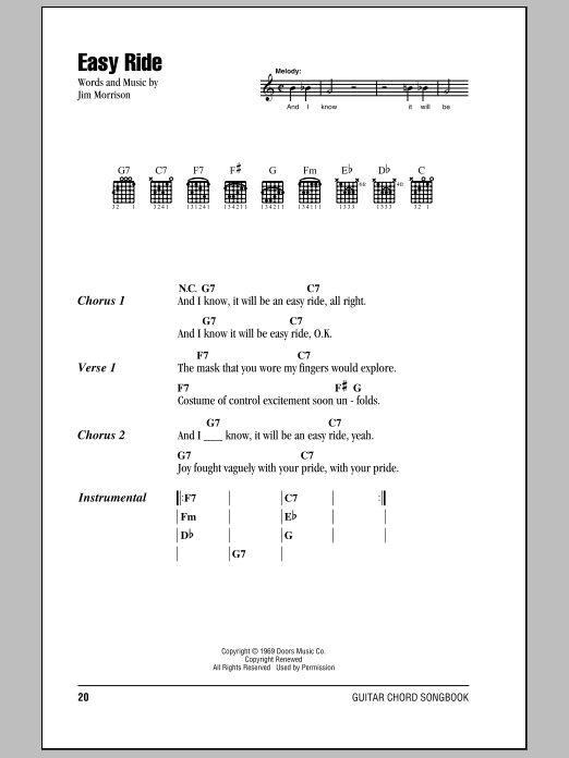The Doors Easy Ride Sheet Music Notes & Chords for Guitar Chords/Lyrics - Download or Print PDF