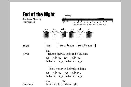 The Doors End Of The Night Sheet Music Notes & Chords for Guitar Chords/Lyrics - Download or Print PDF