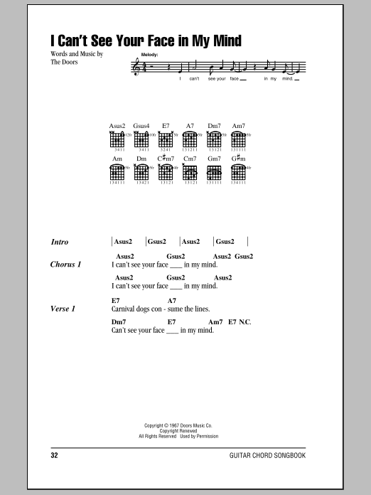 The Doors I Can't See Your Face In My Mind Sheet Music Notes & Chords for Guitar Chords/Lyrics - Download or Print PDF