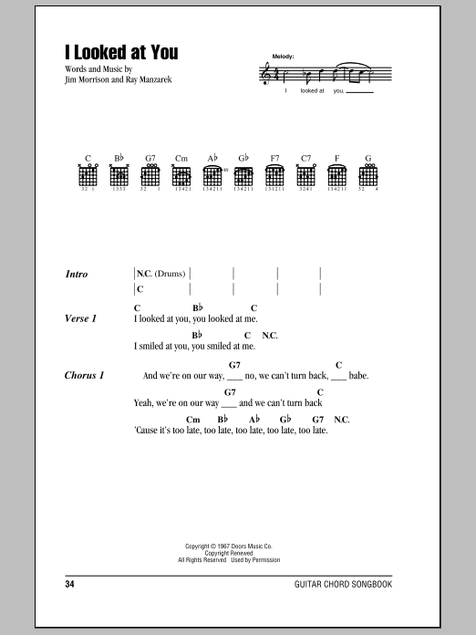 The Doors I Looked At You Sheet Music Notes & Chords for Guitar Chords/Lyrics - Download or Print PDF