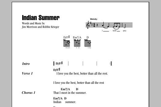 The Doors Indian Summer Sheet Music Notes & Chords for Guitar Chords/Lyrics - Download or Print PDF