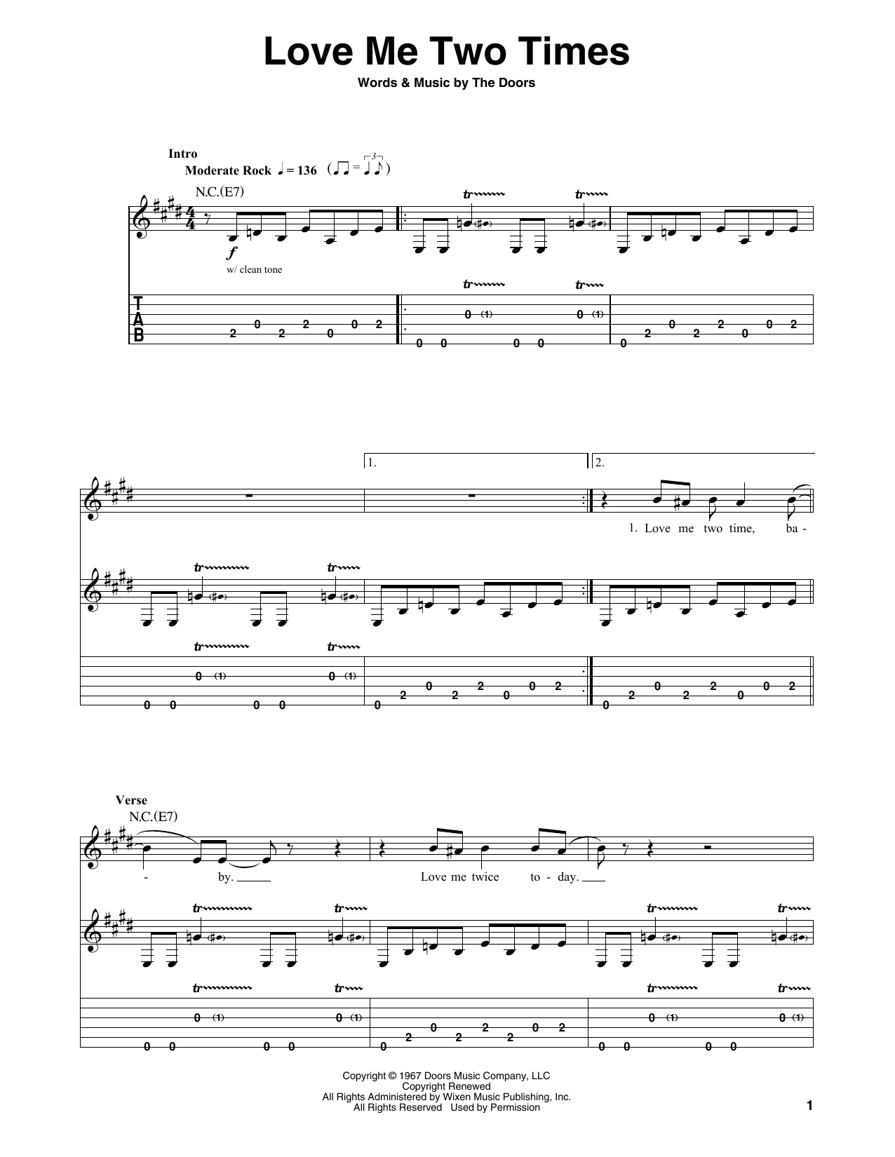 The Doors Love Me Two Times Sheet Music Notes & Chords for Guitar Tab (Single Guitar) - Download or Print PDF