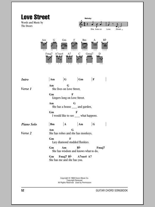 The Doors Love Street Sheet Music Notes & Chords for Guitar Chords/Lyrics - Download or Print PDF