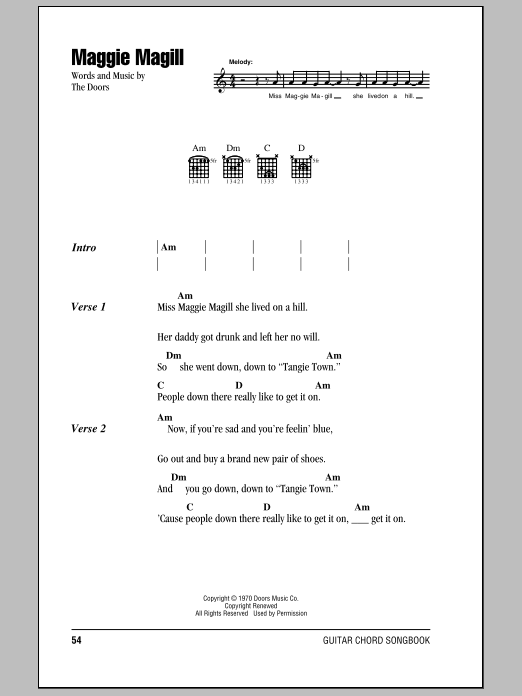 The Doors Maggie Magill Sheet Music Notes & Chords for Guitar Chords/Lyrics - Download or Print PDF