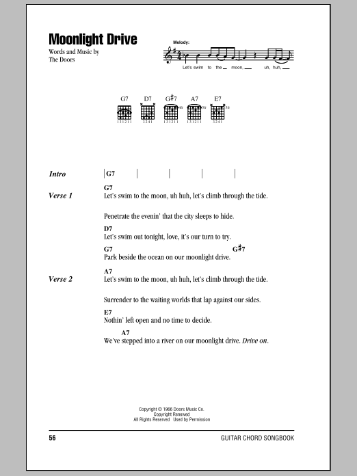 The Doors Moonlight Drive Sheet Music Notes & Chords for Guitar Chords/Lyrics - Download or Print PDF