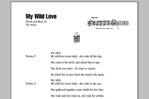 The Doors My Wild Love Sheet Music Notes & Chords for Guitar Chords/Lyrics - Download or Print PDF