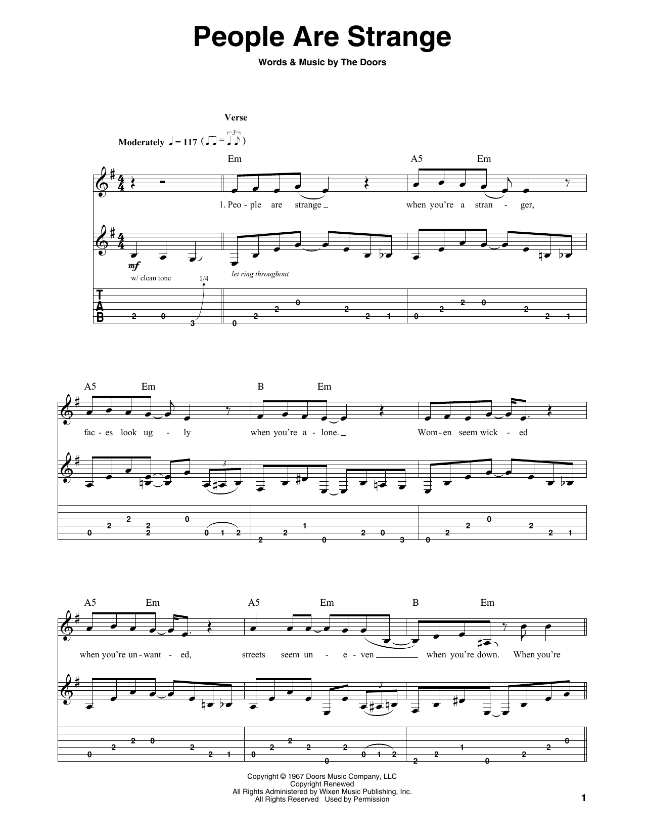 The Doors People Are Strange Sheet Music Notes & Chords for Guitar Chords/Lyrics - Download or Print PDF